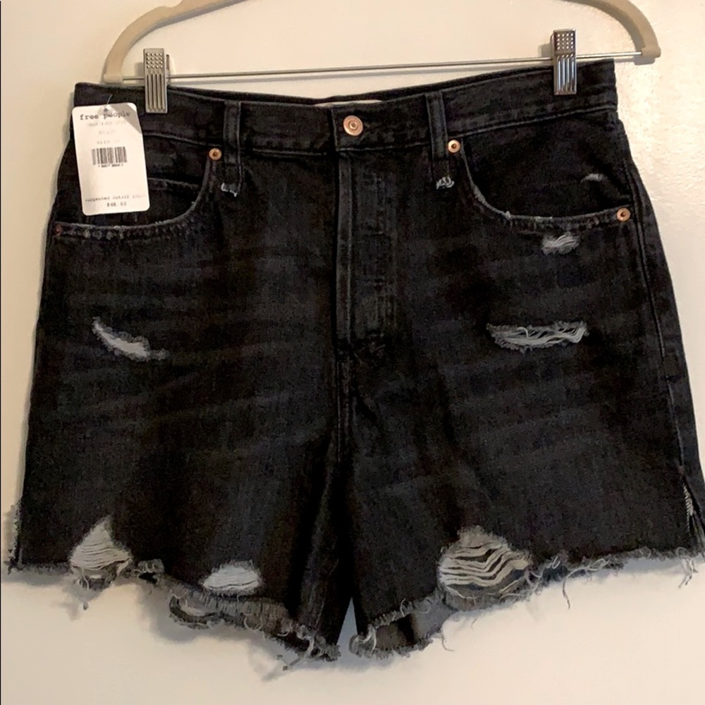 Free People black destructed Jean shorts